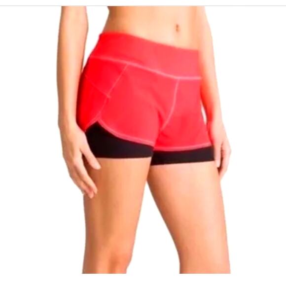Athleta Pulse Shortie 2 in 1 Running Shorts Orange-Pink & Black Sz XXS - Picture 1 of 13
